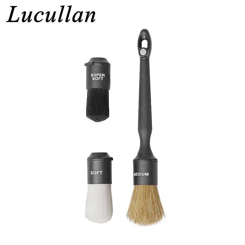 Lucullan 3 in1 Magnetic Interchangeable Detailing Brush Set Soft Bristle for Interior Wheel Rim Gap Cleaning