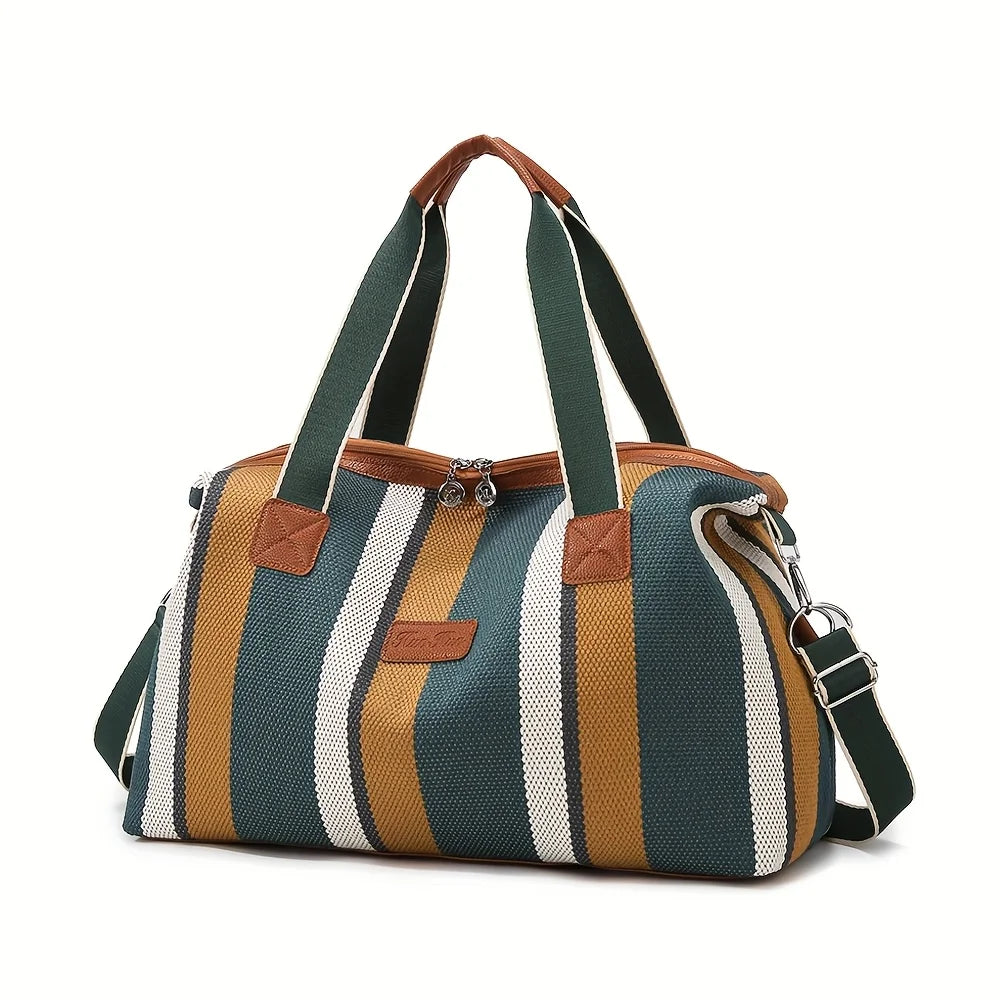 Fashion Striped Canvas Large Capacity Tote Commuter Handbag Travel Shoulder Crossbody Mom Diaper Bag