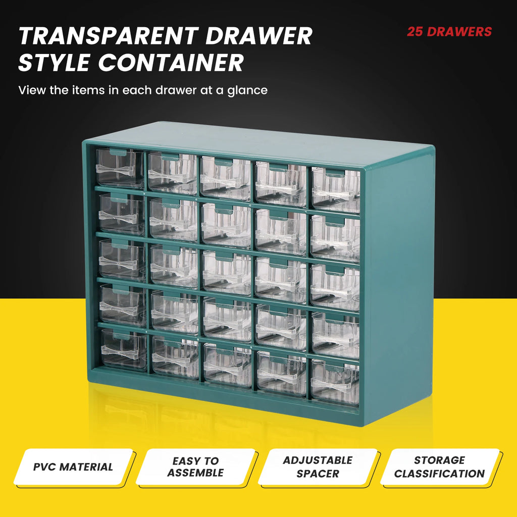Hardware Storage Organizer, 25 Grids Drawer Parts Cabinet, Plastic Hardware Storage Organizer for Nuts Bolts Crafts Tool