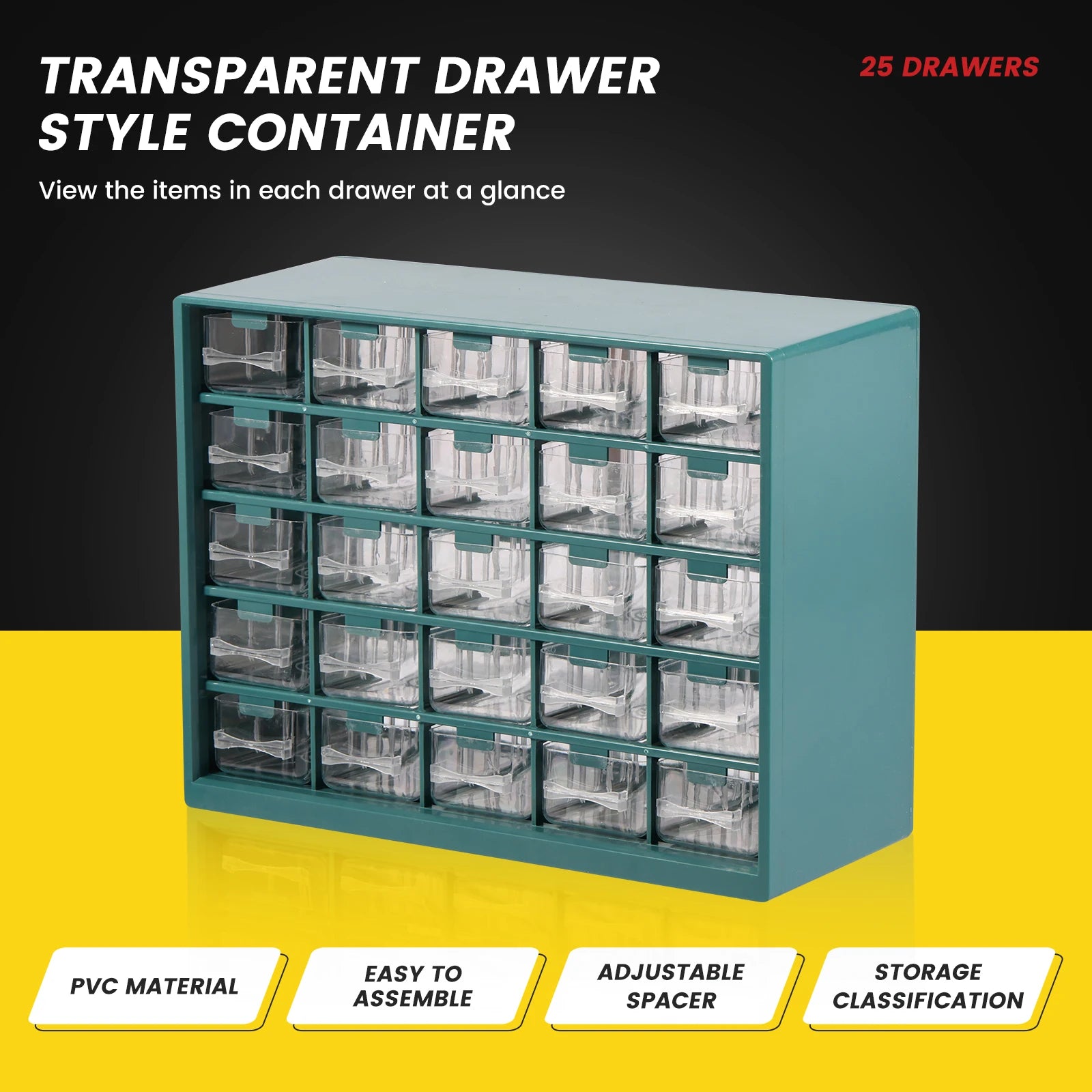 Hardware Storage Organizer, 25 Grids Drawer Parts Cabinet, Plastic Hardware Storage Organizer for Nuts Bolts Crafts Tool