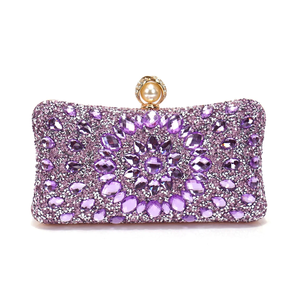 Golden Metal Pearl Rhinestones Glitter Evening Bags Small Lady Prom Dinner Luxury Night Gift Girlfriend Purse Acrylic Diamonds E