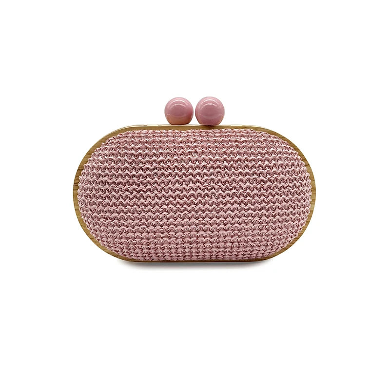 fashion Oval PP straw clutch bag for women wooden clip Handbags elegant weave summer beach bag trend shoulder crossbody bags