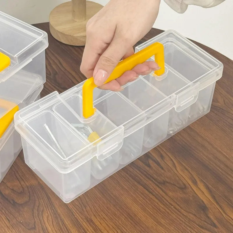 Transparent Rectangular Parts Storage Box Organizer with 6 Removable Bins Multi-functional Household Hardware Organizer Tool