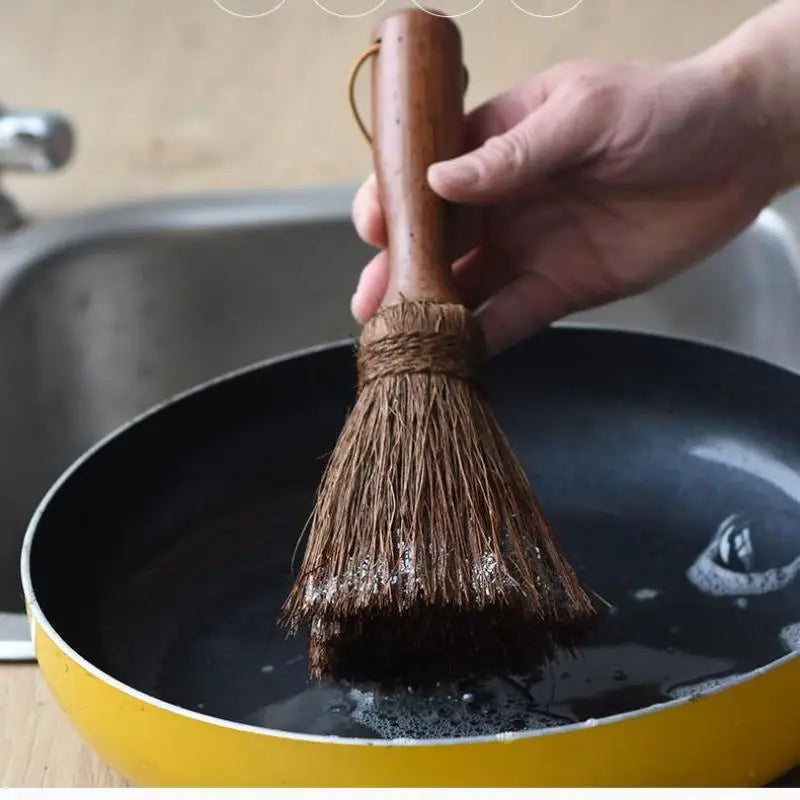 Palm Silk Wooden Handle Pot Brush Non-stick Oil Soft Hair Cleaning Brush Kitchen Stove Dishwashing Brush Cleaning Products