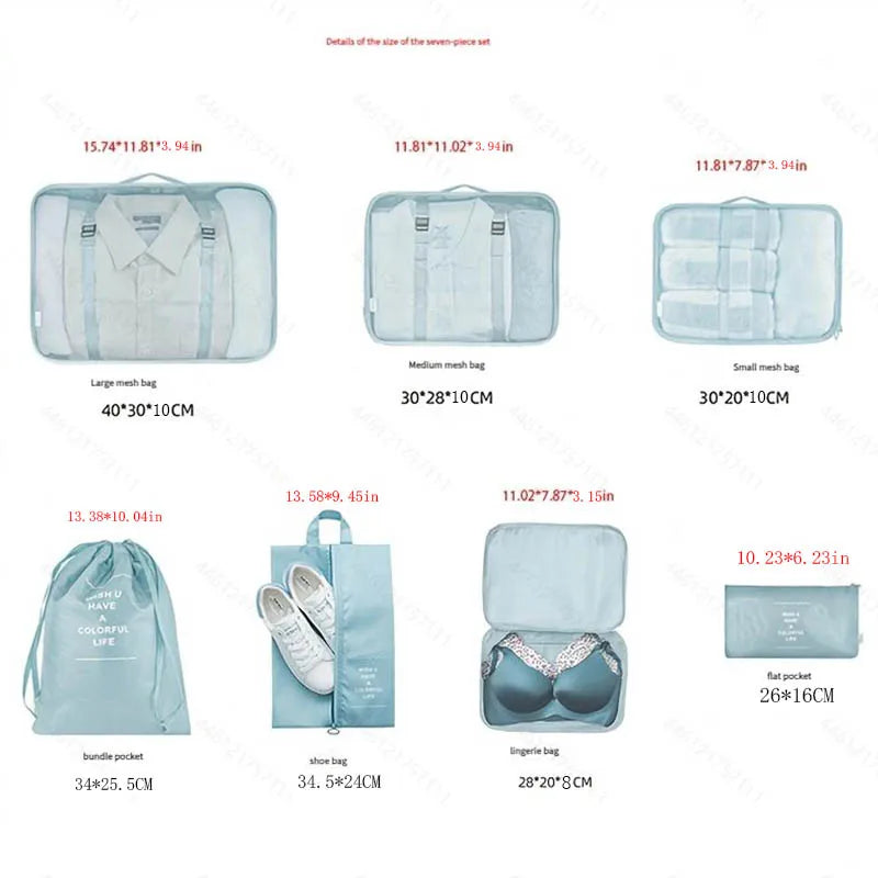 7-piece Set Travel Organizer Set Folding Storage Bags Wardrobe Cube Suitcase Packing Luggage for Clothes & Shoes