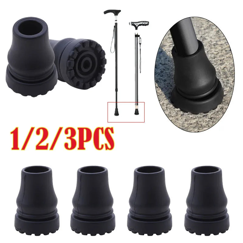 Rubber Pad Cap Non-Slip Walking Stick Crutch Cane Bottom Pads Cover Protector Climbing Hiking Trekking Pole Tip Black 16/19/22mm
