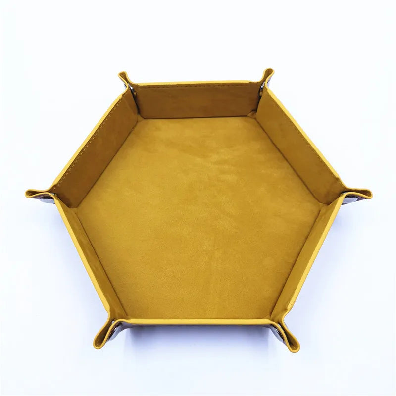 18Colors Foldable Dice Tray PU Leather Flannel Hexagonal Dice Rolling Plate Table Game Office Sundries Key Portable Storage Box