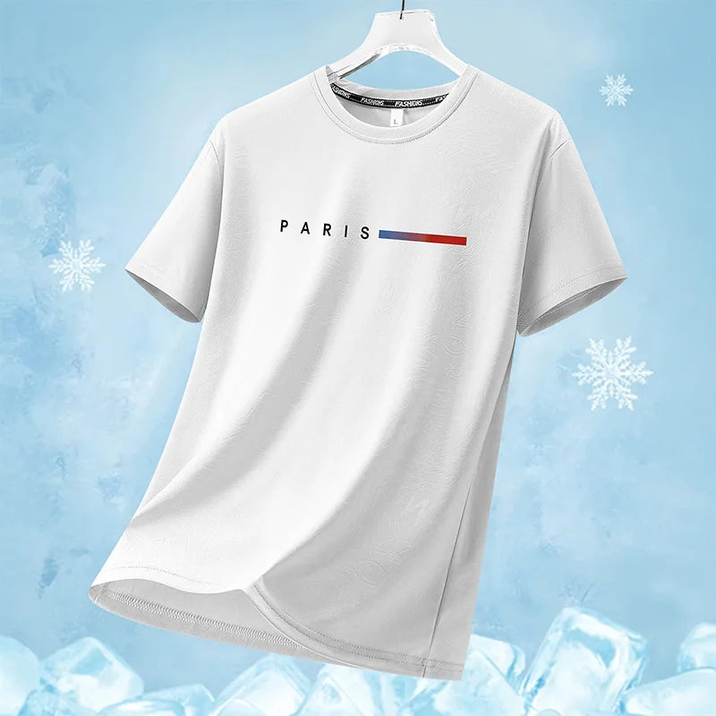 Summer Outdoor Mountaineering Hiking Sweat Absorbing Quick Drying Ice Silk T-shirt Fashion Trend Round Neck Short Sleeve T-shirt