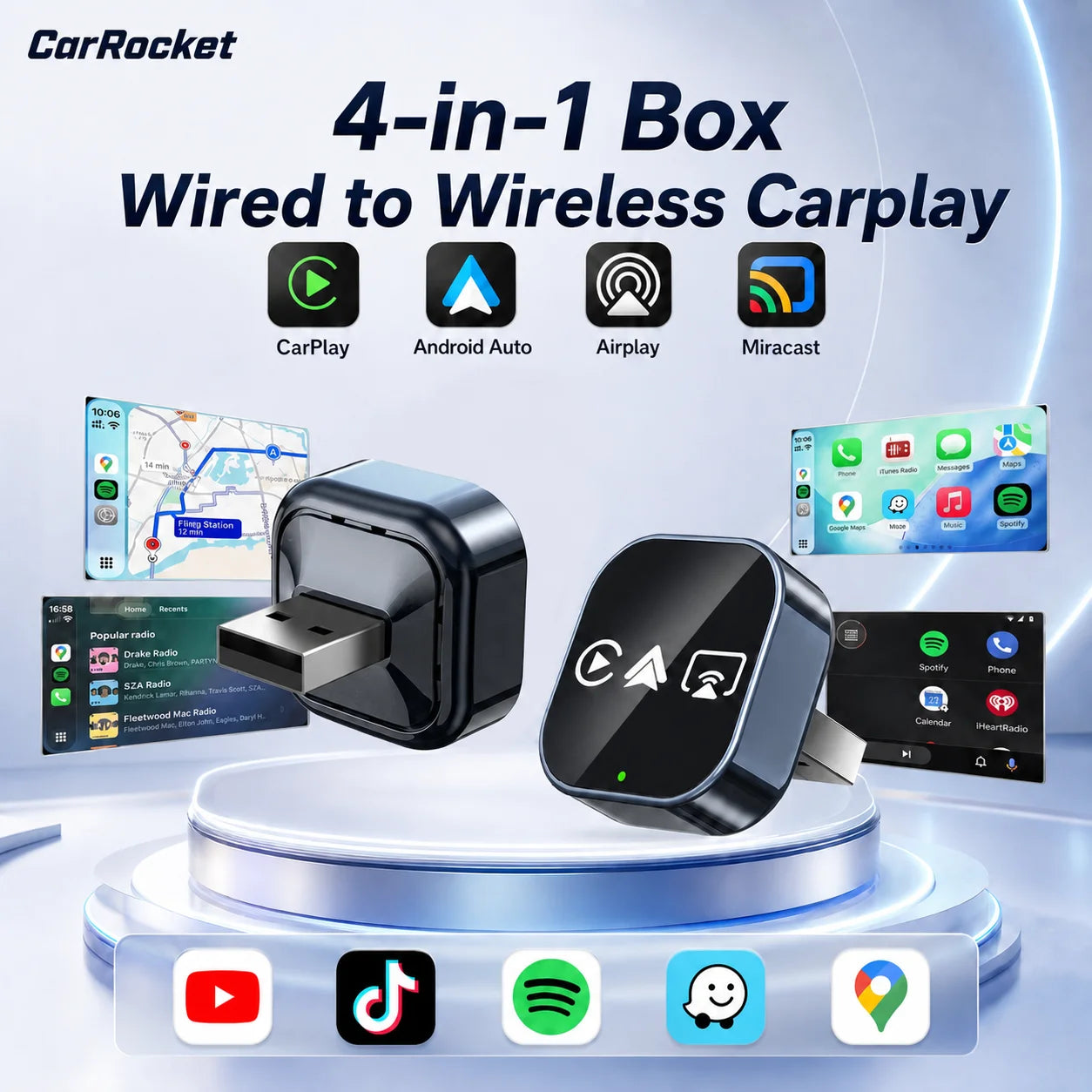 2026 4 in 1 Carplay Android Auto Wireless Adapter Smart AI Box Car OEM Wired To Wireless USB Dongle For Car with Wired Carplay