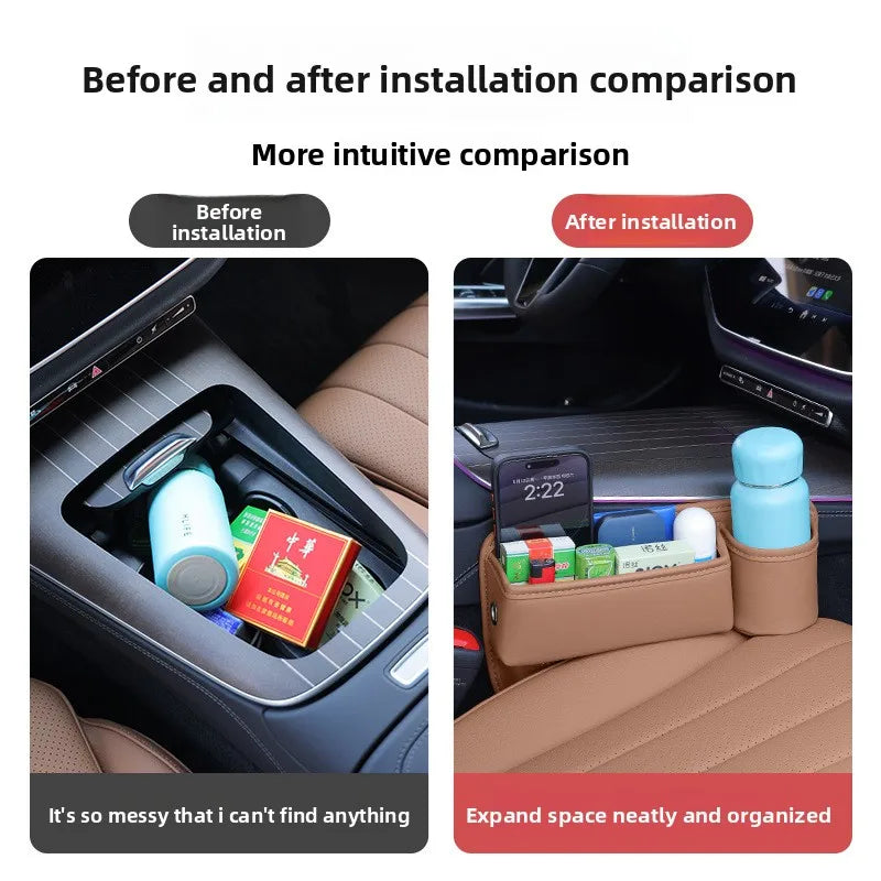 For Tesla Model S 2012~2025 1pc Car Seat Side Gap Filler Storage Box With Cup Holder Organizer Bag Easy Installation Durable Kit
