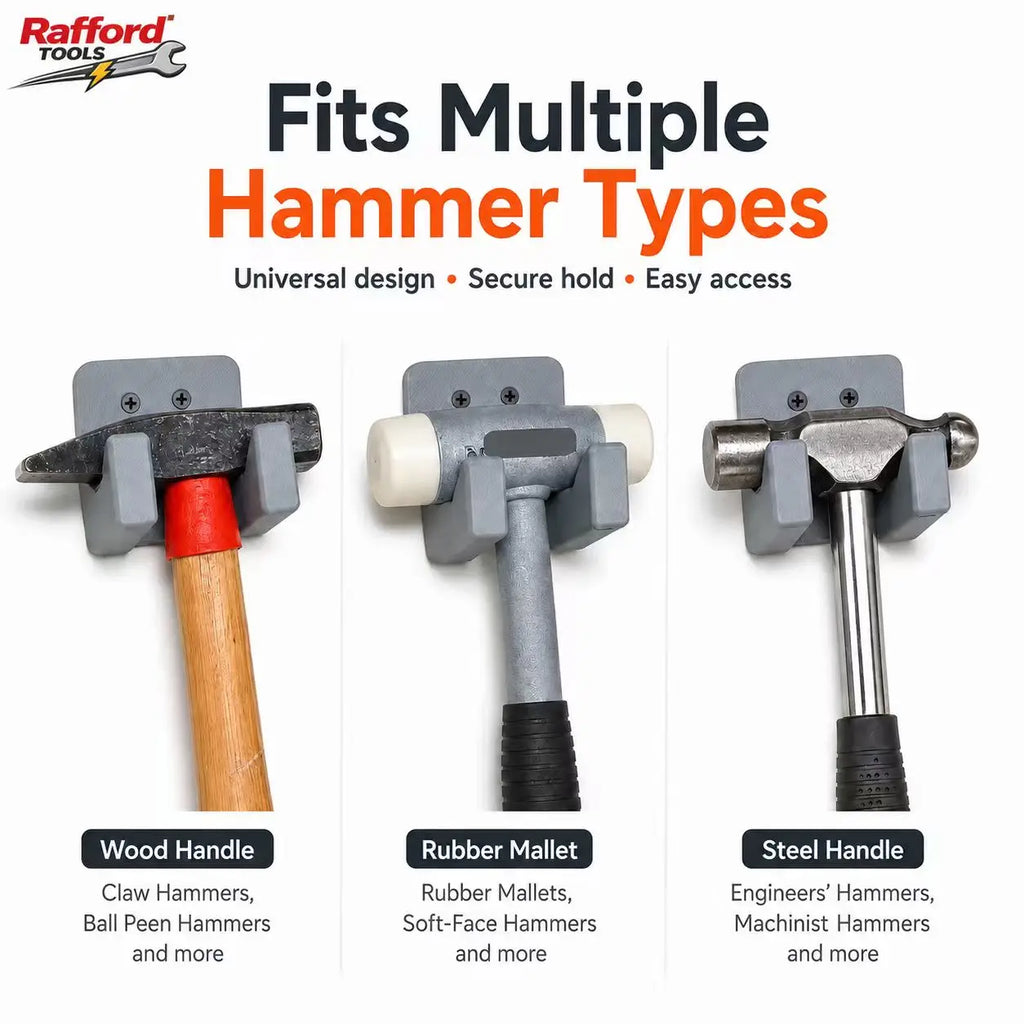 Rafford 1/2PCS Wall Mounted Hammer Holder, Heavy Duty Tool Storage Hook, Secure Grip Hammer Rack for Garage Workshop
