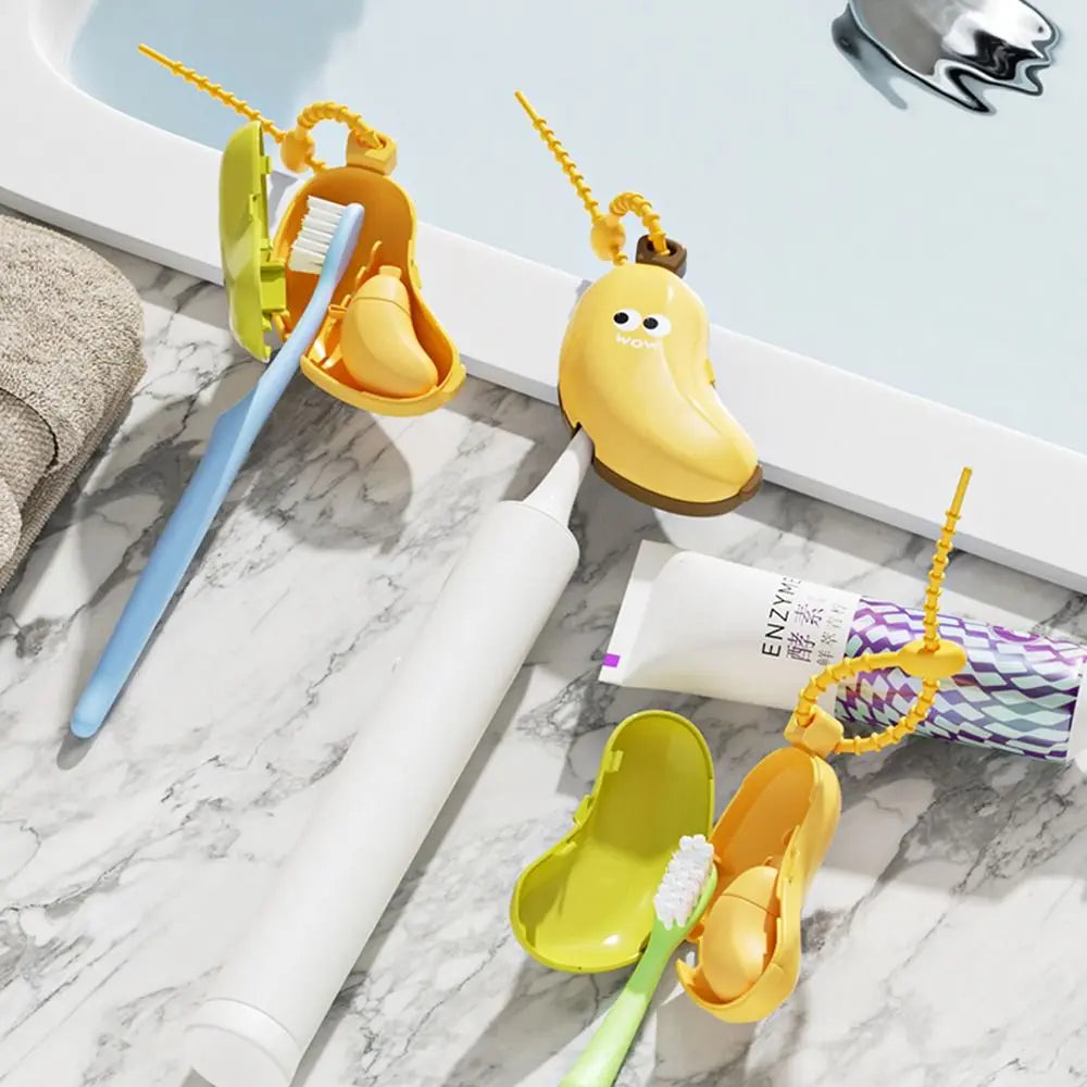 Cute Banana Toothbrush Protective Cover Plastic 2in1 Toothbrush Dust Cap Cover for Toothbrush Bathroom Supplies