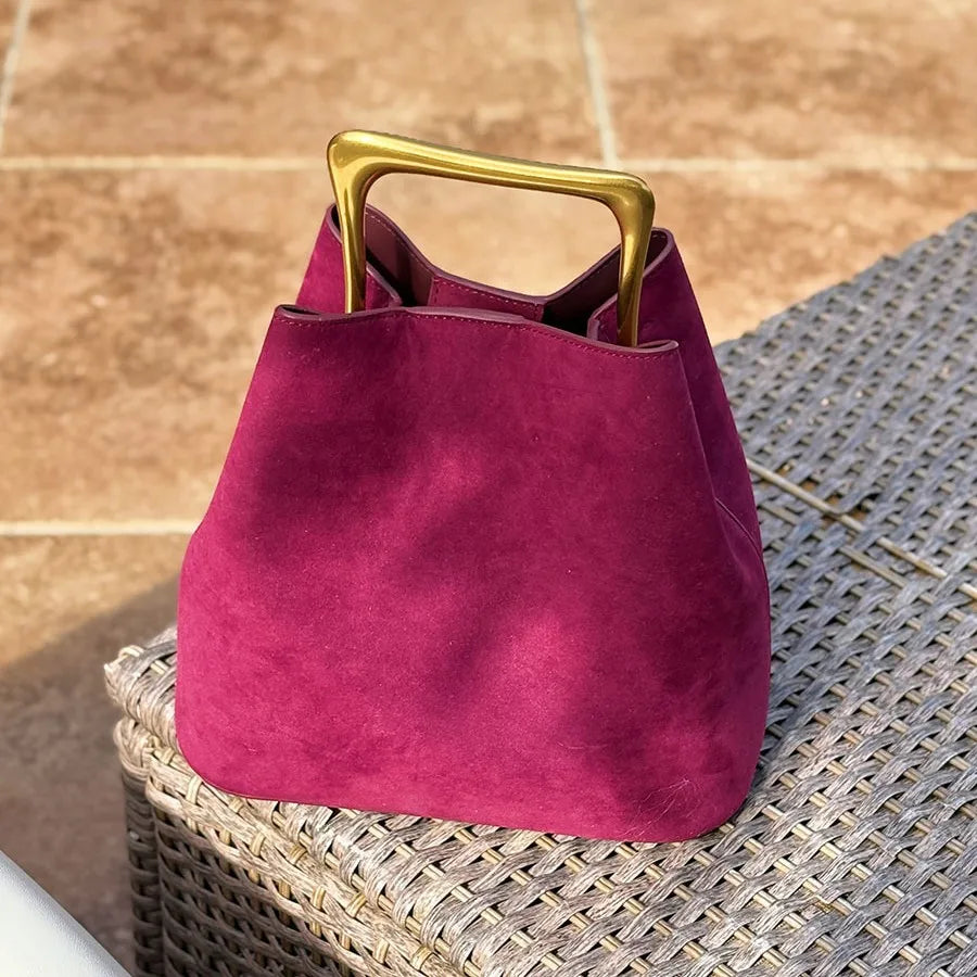 Genuine Suede Leather Women Shoulder Crossbody Bucket Bag Luxury Designer Ladeis Small Handbag for Woman Cowhide Female Tote New