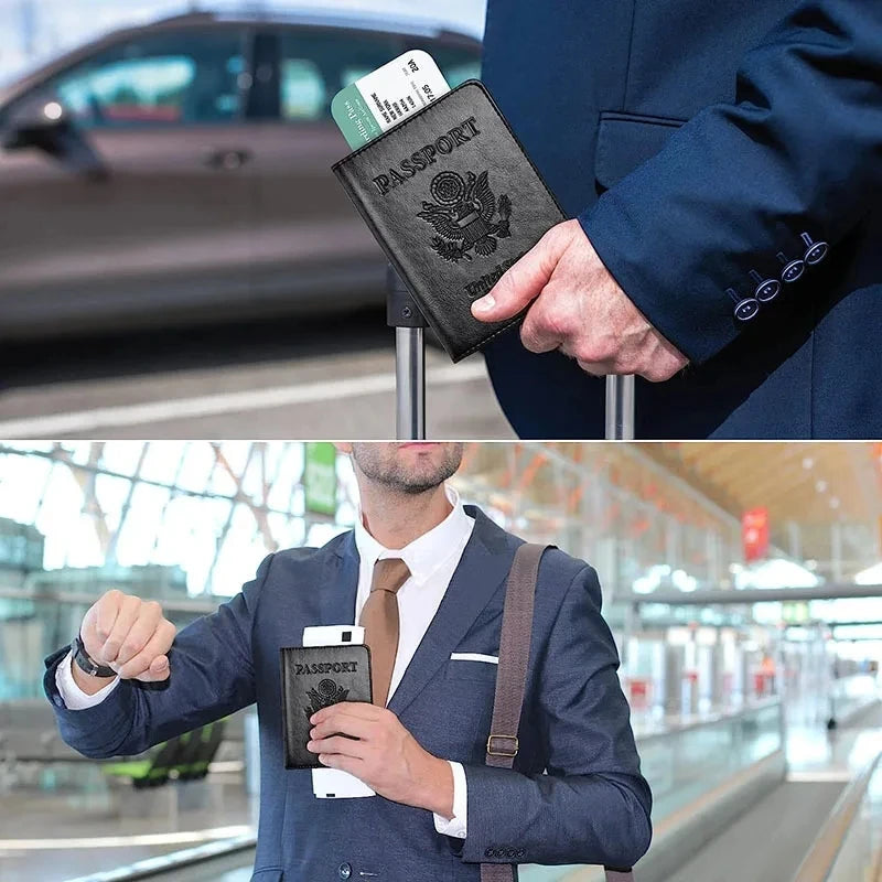 Leather Passport Holder Wallet RFID Blocking Card Case Travel Essentials International Travel Accessory
