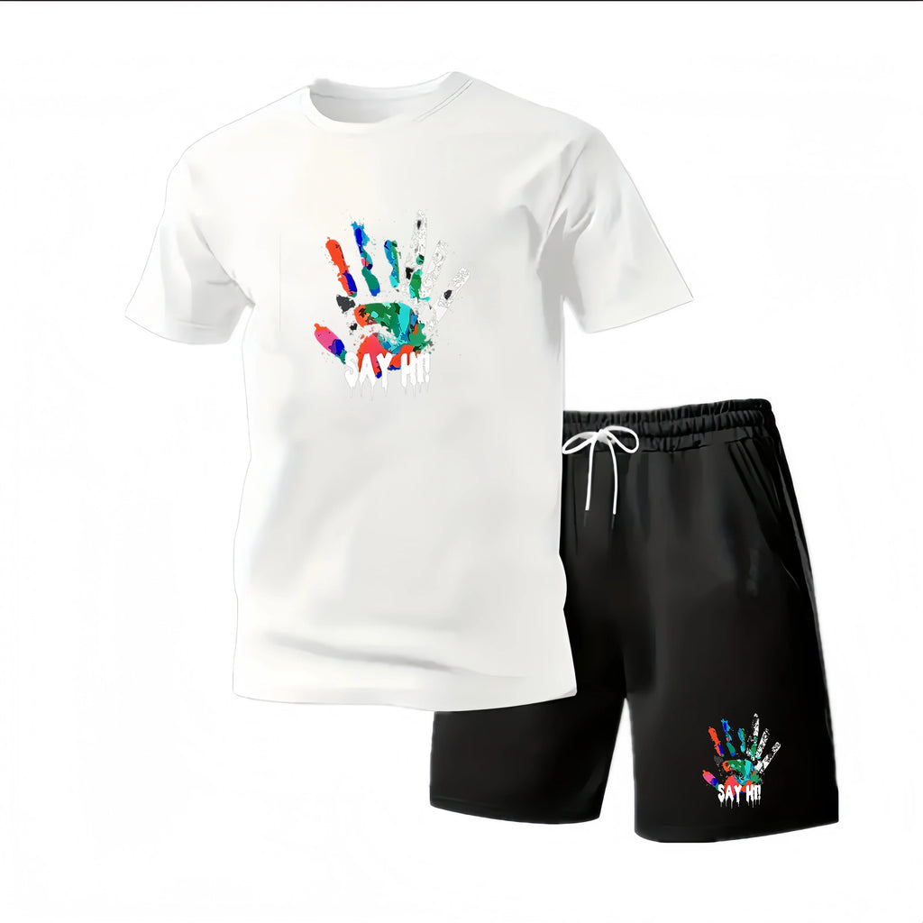 Men's Summer Fitness Sportswear Set Short-Sleeved T-Shirt & Shorts Two-Piece Breathable Quick-Drying Casual Sportswear
