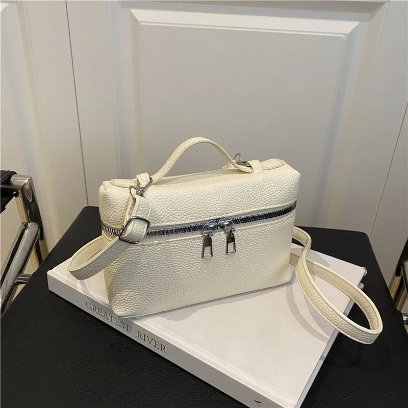 Simple and Luxurious Solid Color Box Bag Litchi Pattern Soft Hand-held Diagonal Cross Bag Daily Commuting Versatile Square Bag