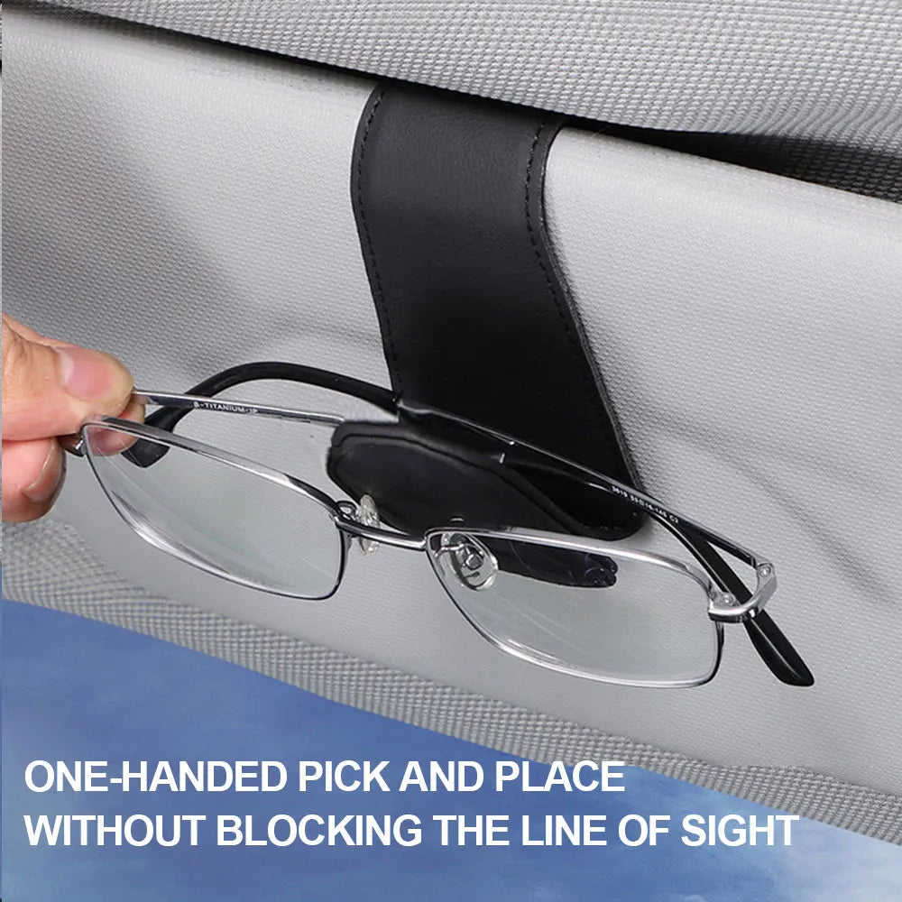 Glasses Holder Clip for Car Auto Sun Visor Eyeglass Universal Eyeglass Hanger Clip PU Leather Magnetic Multi-Function Storage