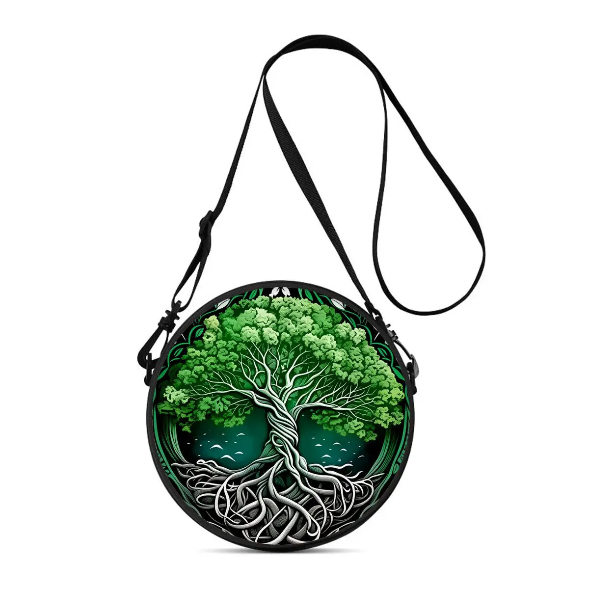 Tree of Life Print Round Shoulder Bag Casual Messenger Bag Daily Adjustable Strap Crossbody Bag for Woman Best Gifts 2D Flat