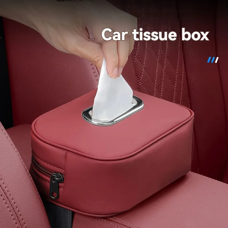 Car Leather Tissue Box Sunshade Backrest Hanging Creative Interior Accessory for Vehicle 1PC