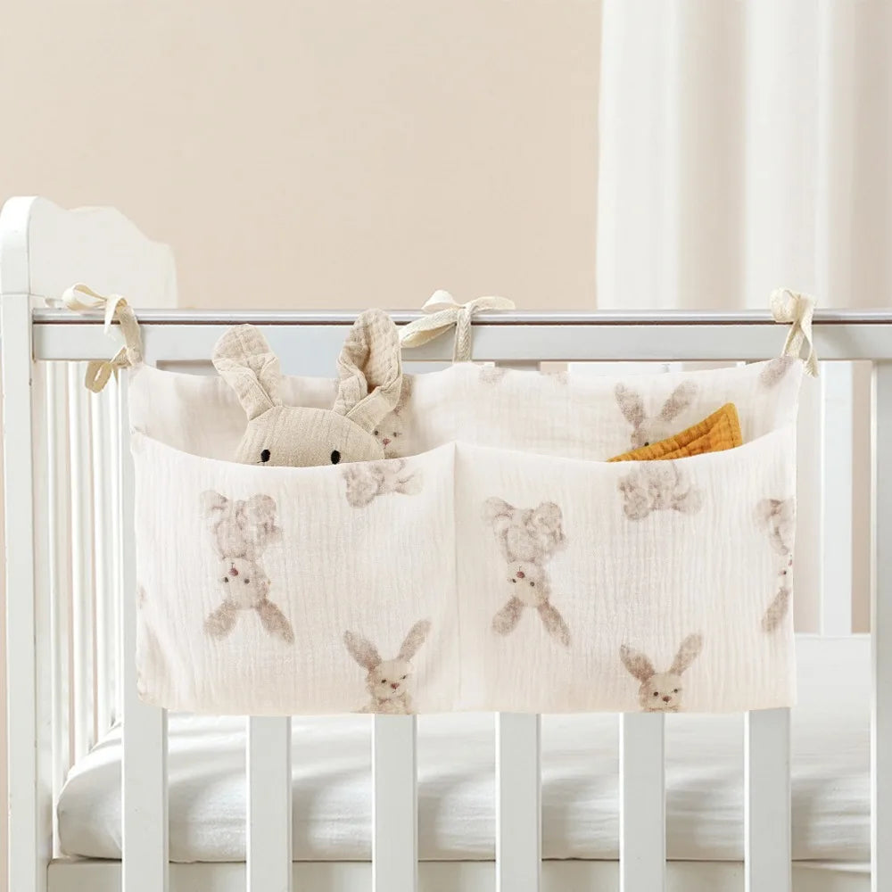 Space Saving Cotton Crib Storage Bag Large Capacity Dual-pocket Diaper Storage Bag Portable Stuff Organizer Stroller