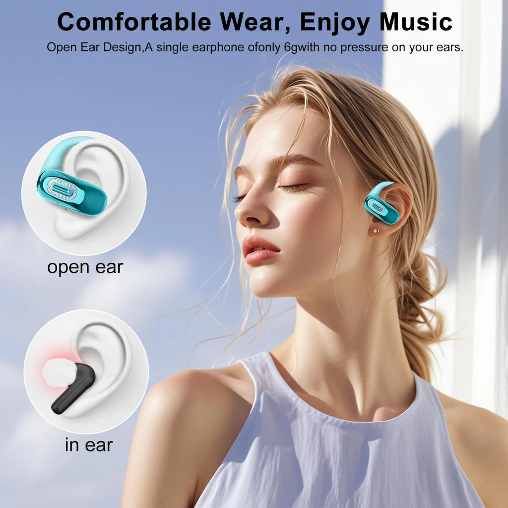 Open Ear Wireless Earbuds Bluetooth 5.4 Headphones 50H Battery Life IPX7 Waterproof Touch Control Running Sport Earphones.