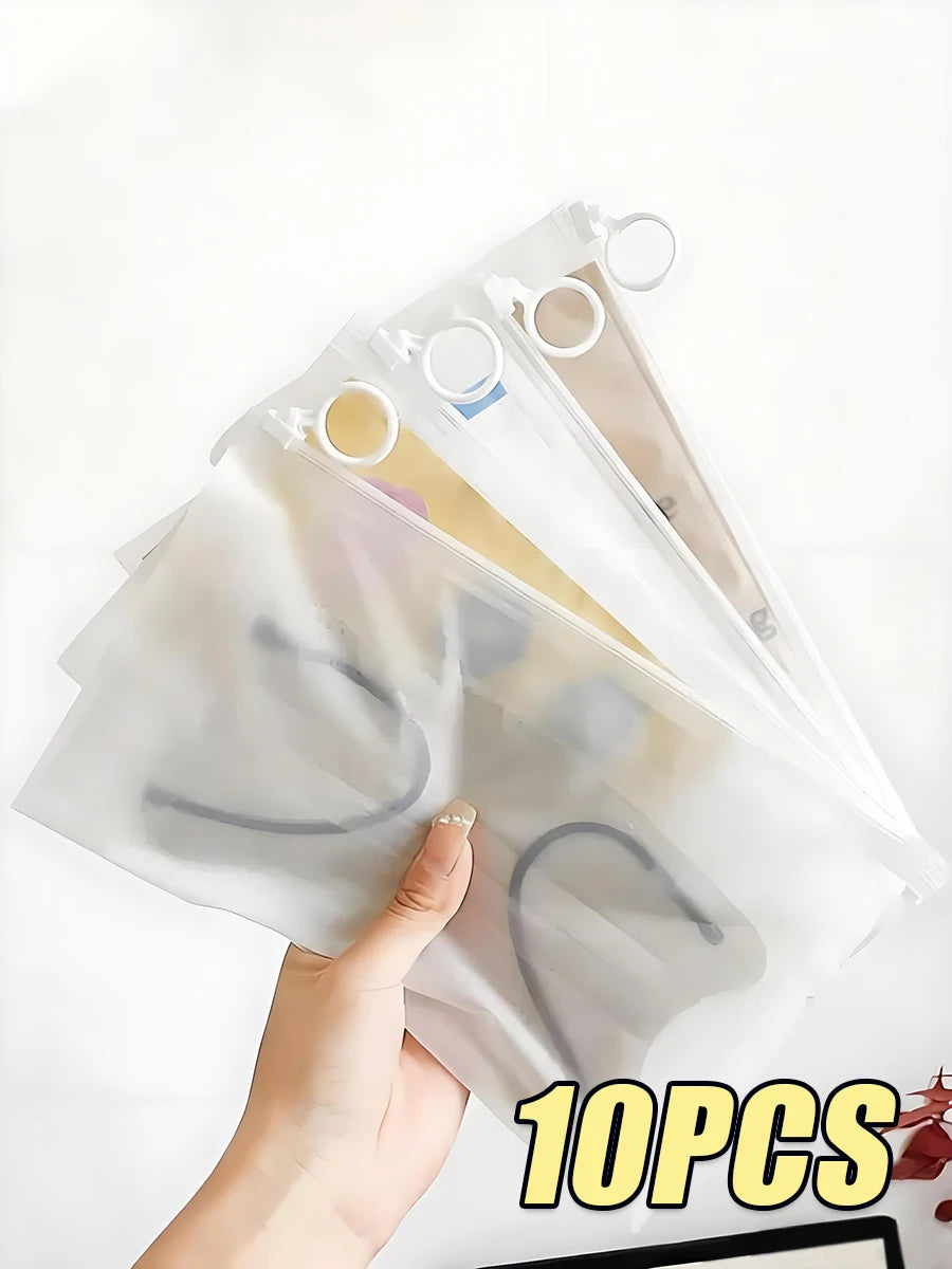 10/20pcs Frosted Waterproof Zipper Bag Portable Travel Storage Organizer Reusable Pull-Ring Pouch Multifunctional Subpackage Bag
