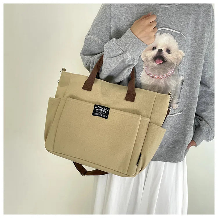 Urban Minimalist Female Student Large Capacity Commuting Horizontal Canvas Single Shoulder Diagonal Cross Portable Tote Bag