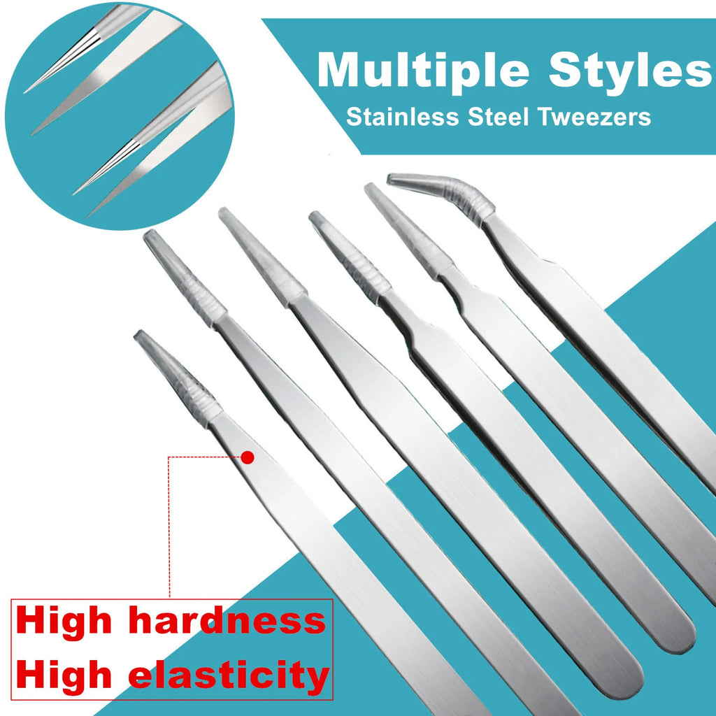 10Pcs Tweezers Set With Bag Ceramic Industrial Electronic ESD Stainless Steel Anti-Static Precision Tweezer Kits Repair Tools