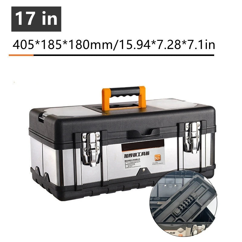 toolbox stainless steel suitcase 14/17/20 inch household portable tool box hardware tool box storage metallic briefcase