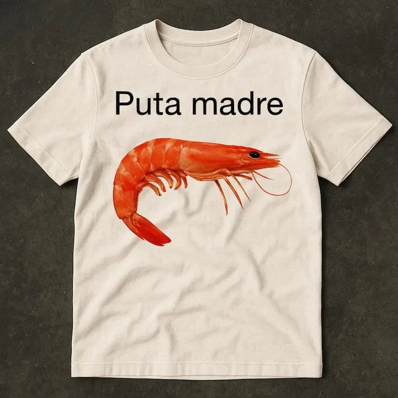 Funny Shrimp Memes, Shrimp-patterned T-shirt Memes, Shrimp, Aggressive, Satirical Viral Memes, and Confused Memes.women Summer