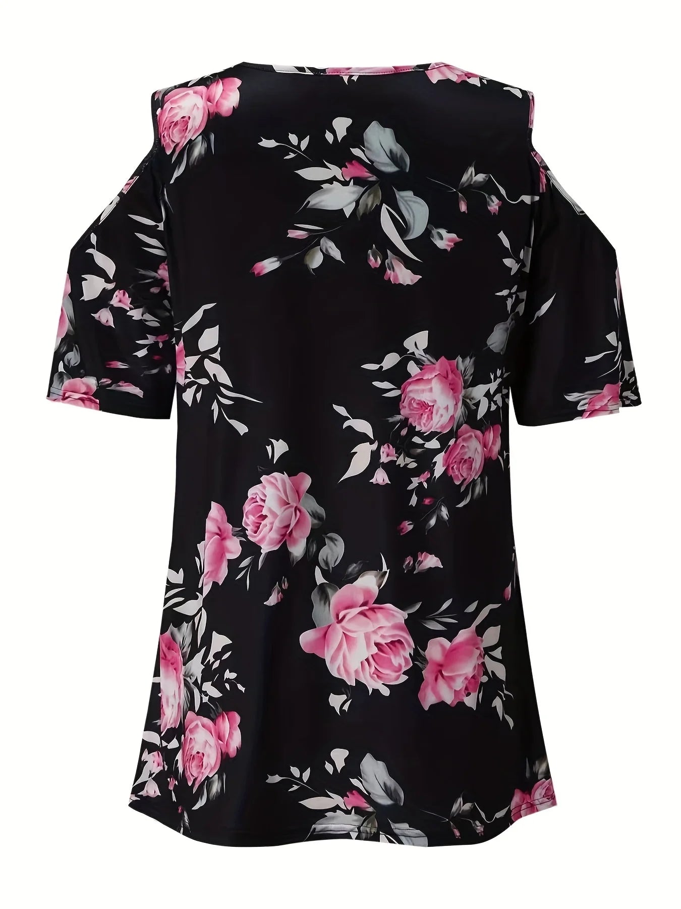 Women Cold Shoulder Flower Print Top Plus Size
