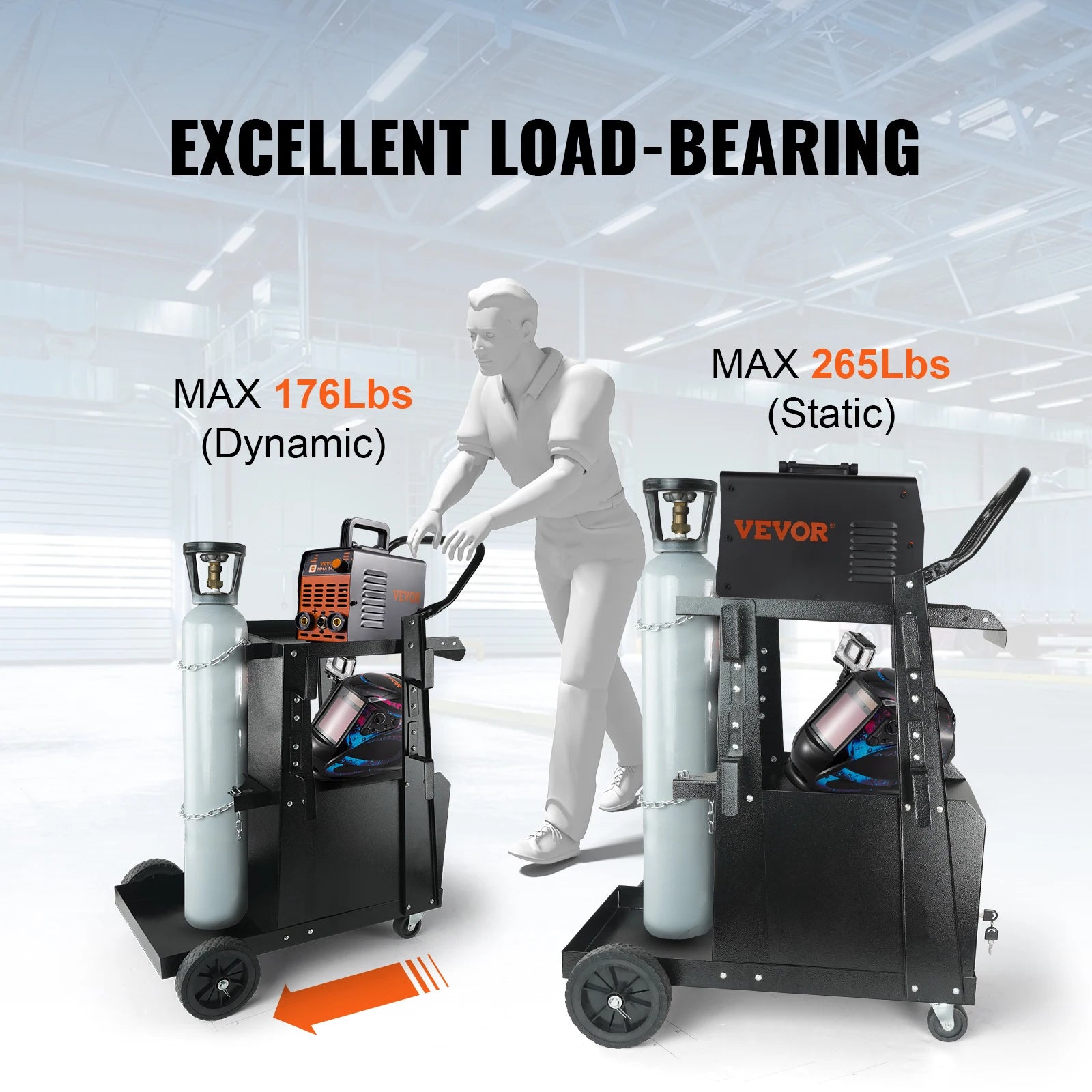 SucceBuy Welding Cart 2-Tier Heavy Duty Welder Cart w/ 360° Swivel Wheels Tank Storage Cabinet for TIG ARC Plasma Cutter Machine
