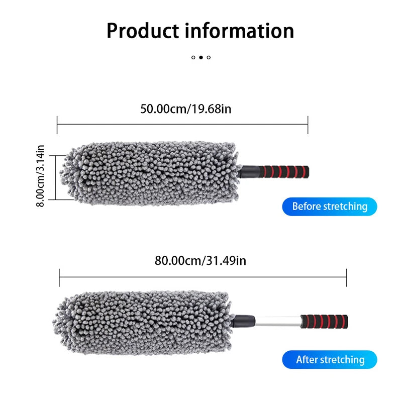 SEAMETAL Retractable Car Duster Stainless Steel Long Handle Dusting Brush Microfiber Dust Remover Car Household Cleaning Tools
