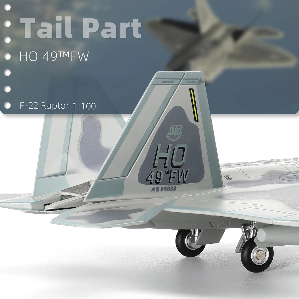 NUOTIE F-22 Raptor 1/100 Scale Diecast Metal Fighter Jet Model Alloy Model  (HO 49th FW)