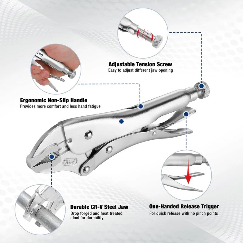 Powerful Locking Pliers,5/7/10" Curved Jaw Pliers,C- type Heavy-duty Pressure Pliers,Idustrial Fixed Circular Mouth Force Wrench