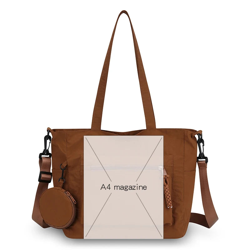 Women Nylon Tote Bag Detachable Crossbody Strap Coin Purse Multi Pocket Handbag For Daily Travel Work Shopping