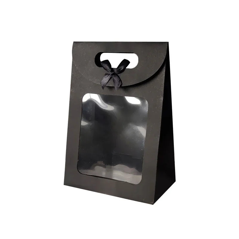 10/20pcs Transparent Window Gift Bags For Wedding Birthday Home Party White Black Packaging Box Baking Takeaway Bag