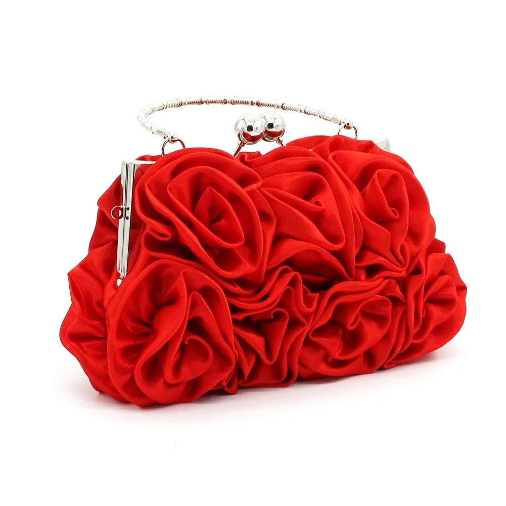 Satin Flower Clutch Bag Roses Handbag Evening Bag Sweet Style Soft Square Shape Handheld Bag for Bride Party Dinner 2026 New