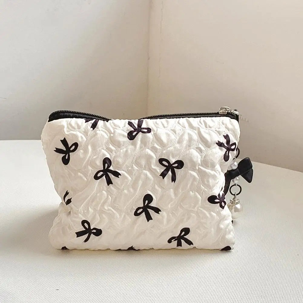 1PC Color Bow Canvas Large Capacity Lipstick Air Cushion Storage Bags Women's Makeup Bag Commuter Handbag Travel Toiletry Bags