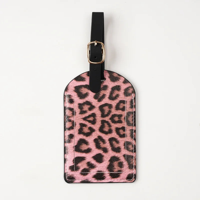 Women Men Fashion Leopard Print Luggage Tags PU Leather Suitcase Labels Tags with Adjustable Strap Travel Travel Accessories