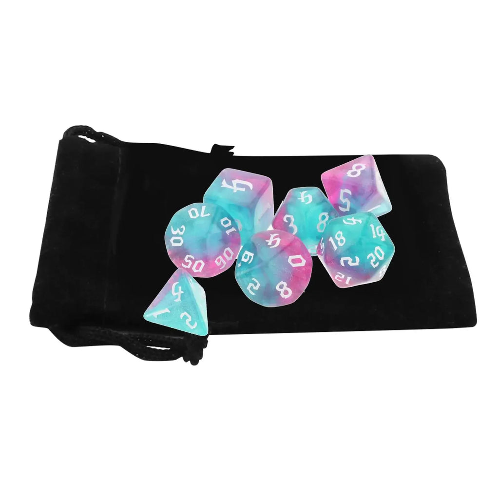 Acrylic Polyhedral Dices Set, D8 D10 D12 D20 Bar Toys with Pouch for DND RPG Role Playing Board Game Math Teaching