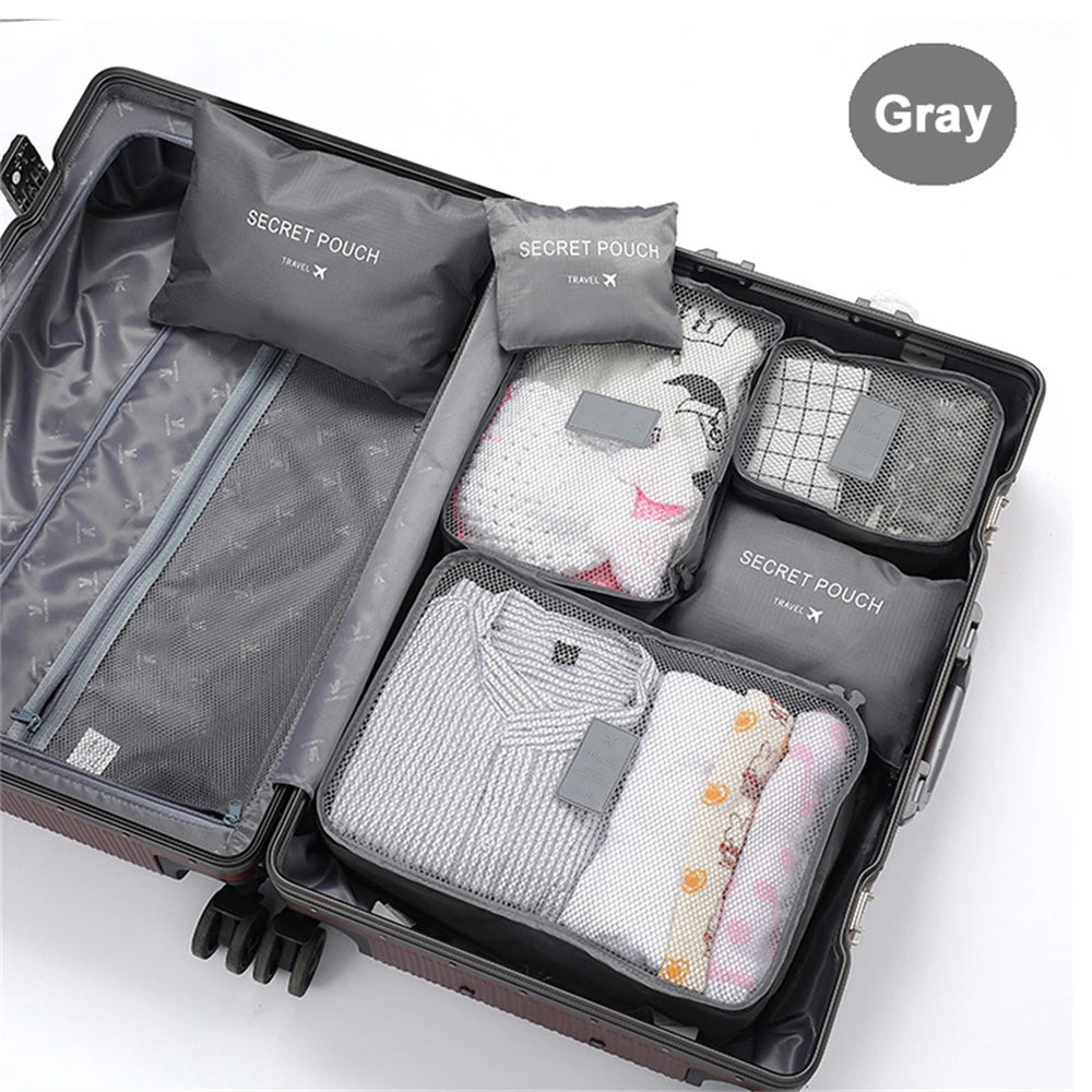 6pcs/Set Travel Storage Bag Portable Large Capacity Luggage Clothes Sorting Organizer Set Dry And Wet Separate Storage Bag