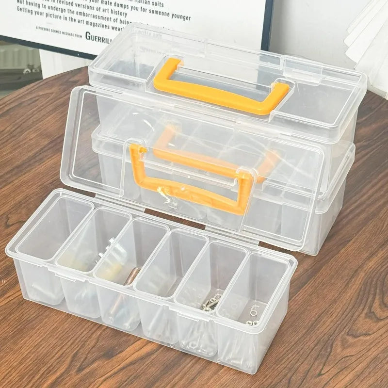 Transparent Rectangular Parts Storage Box Organizer with 6 Removable Bins Multi-functional Household Hardware Organizer Tool