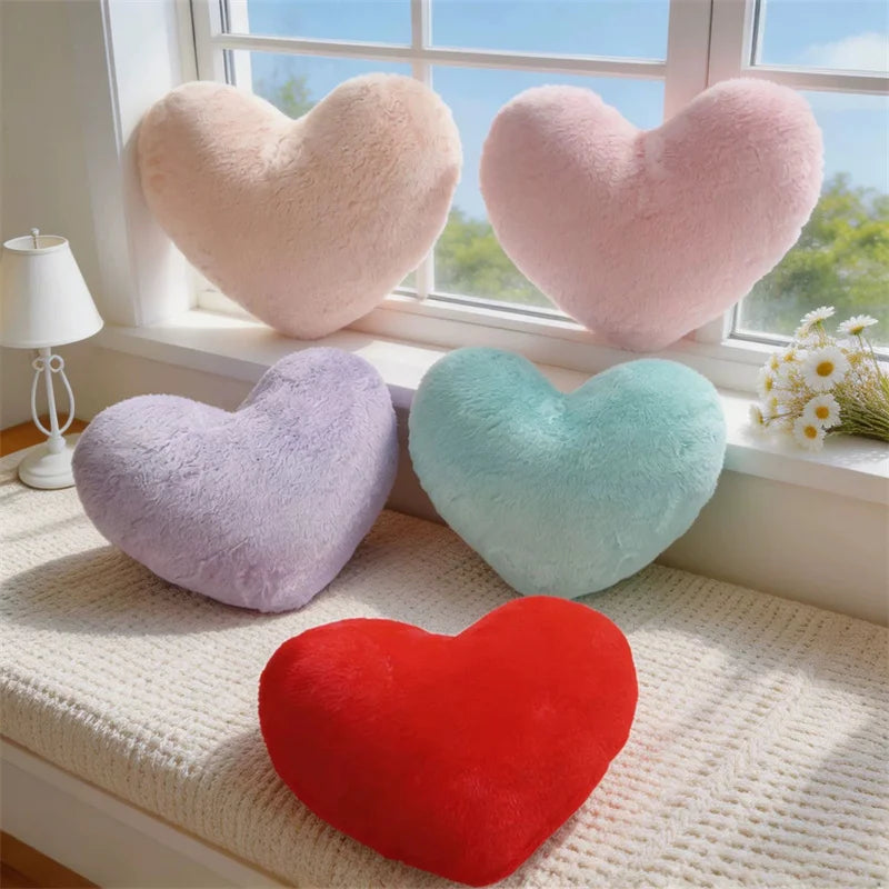 Simple Heart Shaped Pillow Imitation Rabbit Fur Throw Pillow Creativity Love Decor Super Soft Seat Cushion/Back Cushions Pillows
