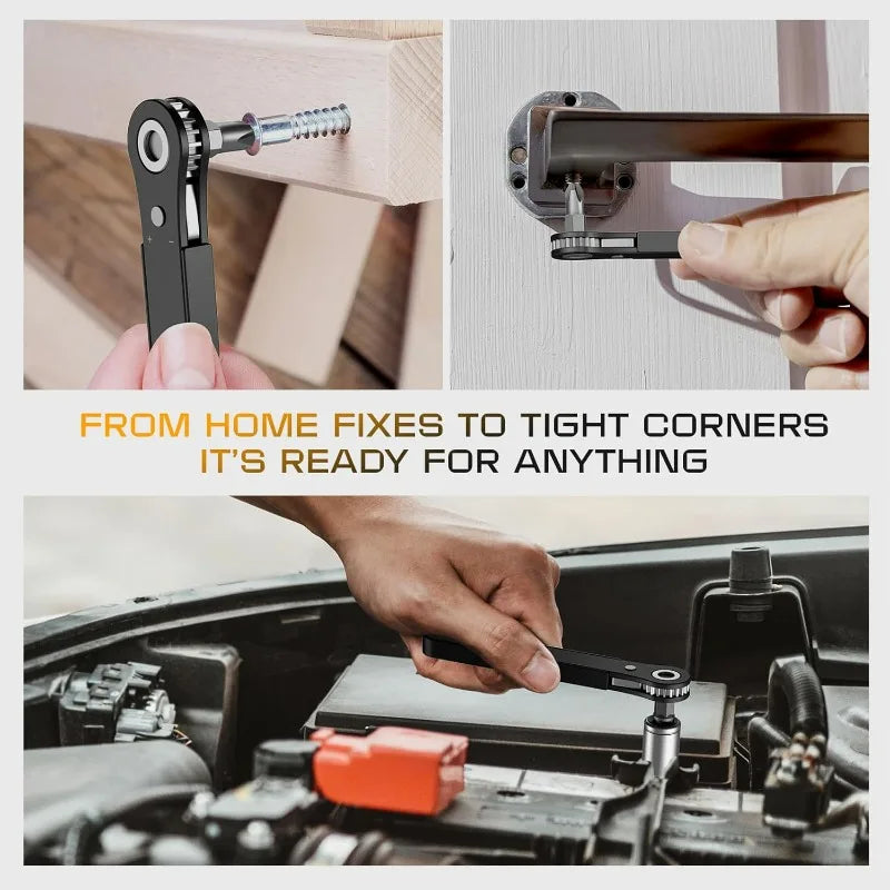 Stainless Steel Reversible Wrench Ratchet Screwdriver Bit Right Angle Manual Tools for Narrow Spaces Motorcycle Car Repair Kit