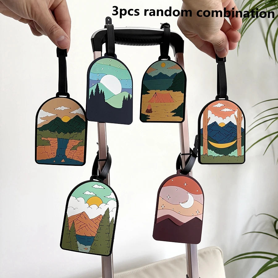1/3/6pcs landscape luggage tags, station travel luggage check-in, anti loss tags, personal belongings identification tags, airpo