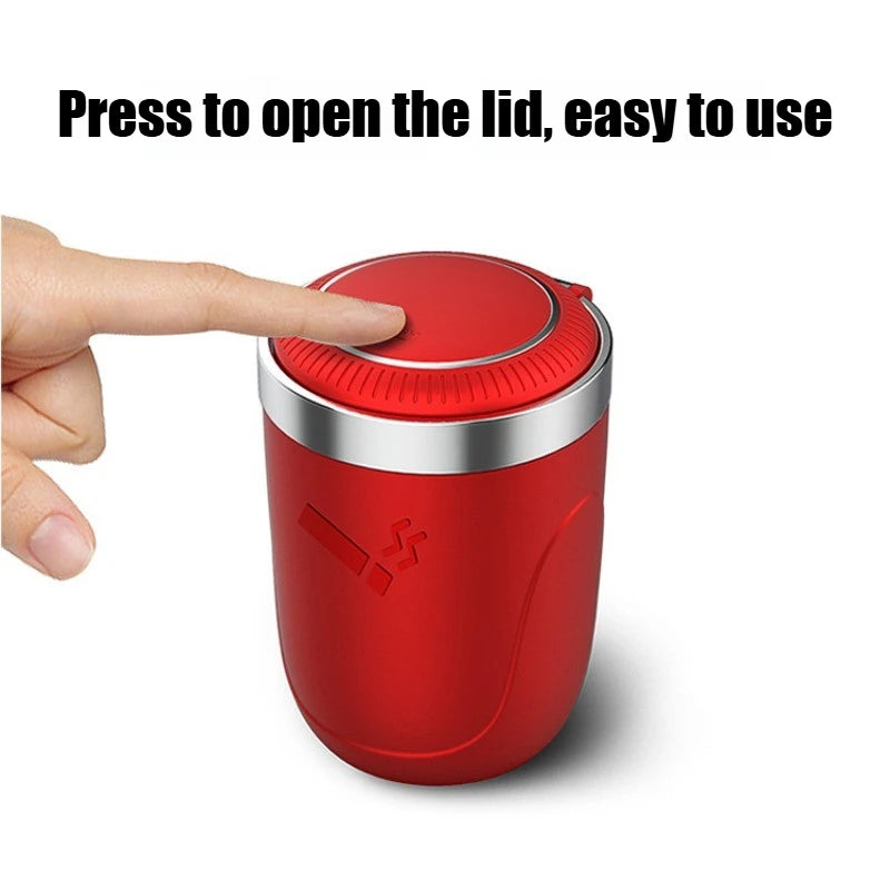 LED Portable Ashtray Cup Portable Car Ashtray with Lid Smell Proof Alloy Inner Liner Fireproof Shell One Touch Open for Auto