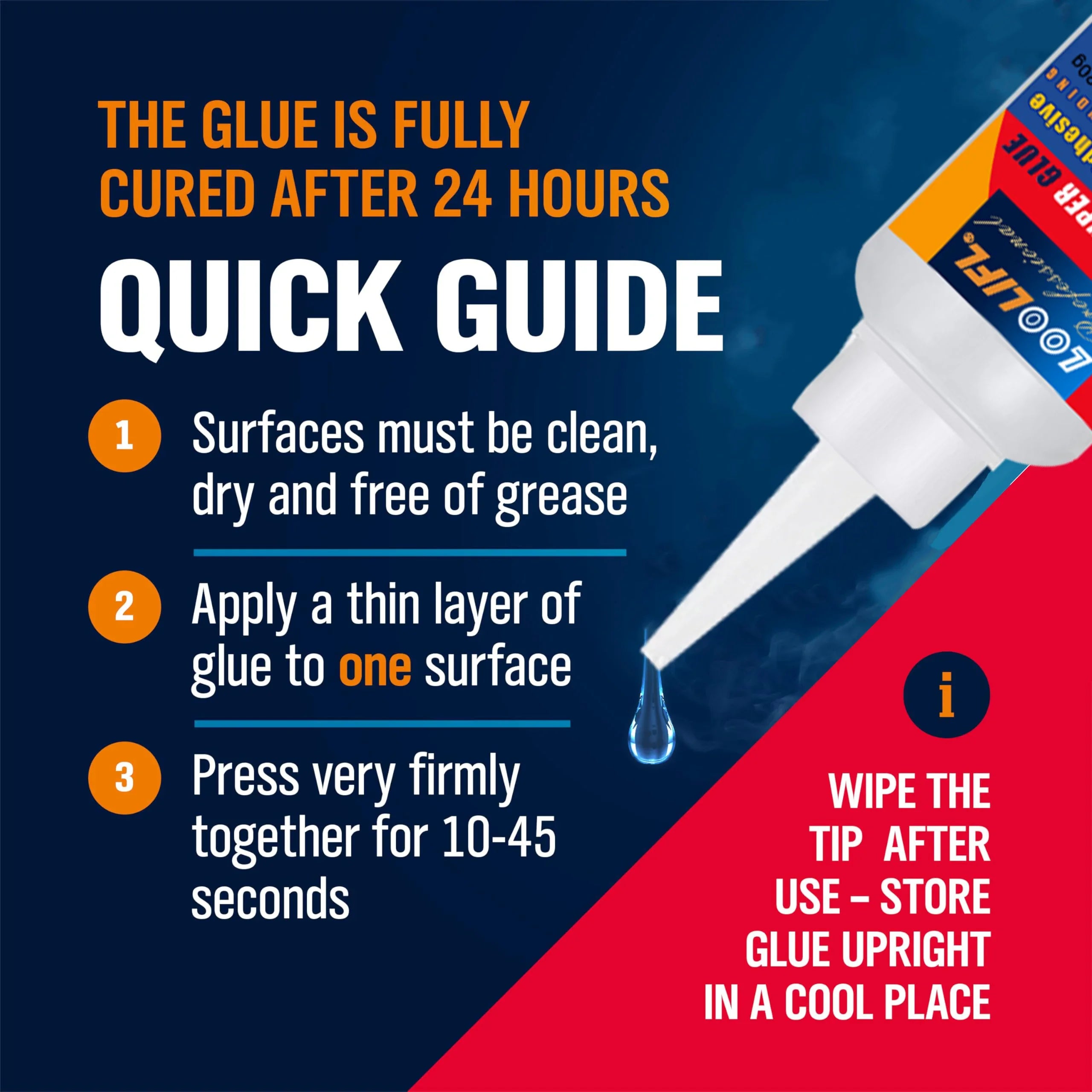 Loolifl Professional 502 Fast Adhesive Waterproof Universal Repair Glue Food Safe Ca Glue for Plastic, Wood, Metal, Ceramic, Glass, Super Glue, Stable and Safe