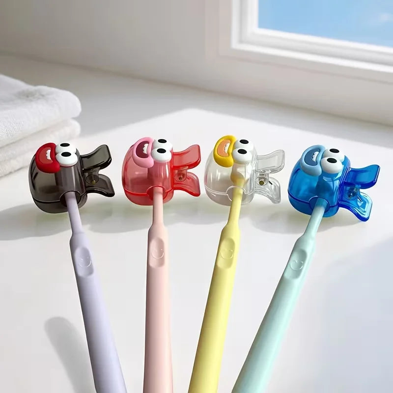4-piece new cute and cheerful face-shaped toothbrush set in dopamine color combination with toothbrush dust cover