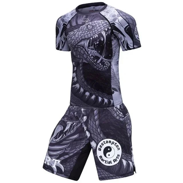 Snake Men MMA Rashguard Jiu Jitsu Jerseys+Pant Set MMA Thair T-shirt Shorts BJJ Boxing 4Pcs/Set Rash Guard Fightwear Sportsuit